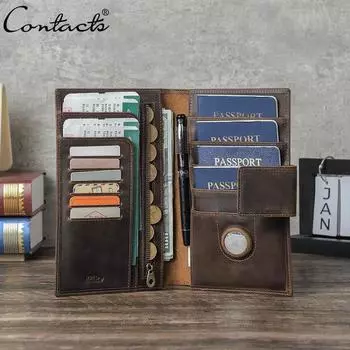 Мужской кошелек-клатч CONTACT S из натуральной кожи, длинный кошелек с держателем для паспорта и отделением для кредитных карт, переносная сумка для карт, дорожные кошельки кофейный