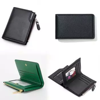 Мужской кошелек, повседневный, автомобильный, мужской, деловой, винтажный, на молнии, короткий, с несколькими позициями для карт, для путешествий, мини-кошелек для монет, зажим для денег чёрный