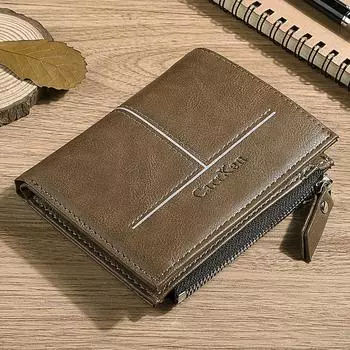 Мужской кошелек Ретро модный кожаный многофункциональный кошелек на молнии с пряжкой 12x10x2cm