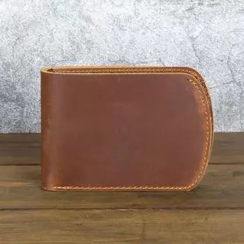Мужской кошелек ручной работы с цельнозерновым тонким изогнутым передним карманом, мужские бумажники и бумажники из итальянской кожи коричневый