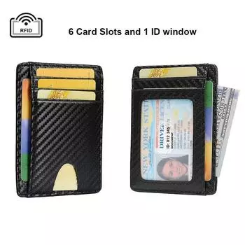 Мужской кошелек с блокировкой RFID, тонкий держатель для кредитных карт с удостоверением личности, передний карманный кошелек, чехлы для карт из углеродного волокна чёрный