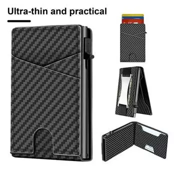 Мужской кошелек с держателем для карт, окошком для удостоверения личности, зажимом для денег, экранированным, блокирующим RFID, ультратонким передним карманом