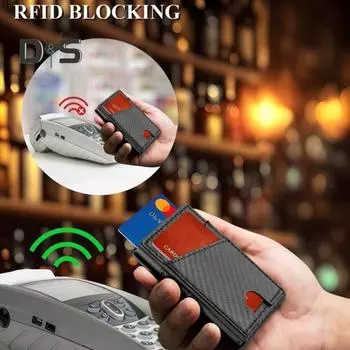 Мужской кошелек с держателем для карт, окошком для удостоверения личности, зажимом для денег, экранированным, блокирующим RFID, ультратонким передним карманом, с пружинным триггером для доступа одним нажатием, для бизнеса чёрный