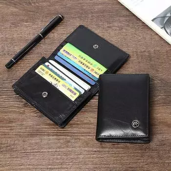 Мужской кошелек с зажимом для денег, металлическим зажимом, магнитной застежкой, отделениями для карт, тонкий кожаный кошелек для мужчин чёрный
