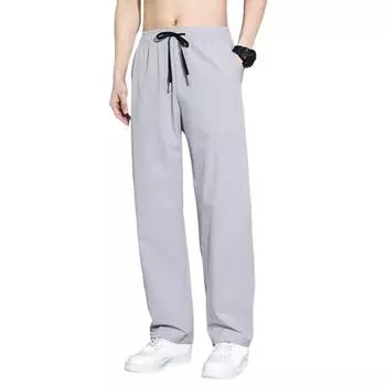Мужской костюм Брюки из ледяного шелка Прямые тонкие боковые карманы на шнурке с эластичной резинкой на талии Сплошной цвет Быстросохнущие спортивные штаны для тренировок в тренажерном зале Длинные брюки L светло-серый