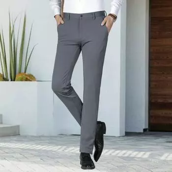 Мужской костюм Брюки Прямые облегающие брюки с высокой талией Застежка-молния Мужской деловой формальный костюм 30 чёрный