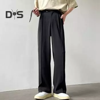 Мужской костюм Брюки Прямые широкие брюки со свободным поясом с регулируемой талией Сплошной цвет Формальный деловой стиль Уличная одежда Полная длина Повседневная офисная одежда Брюки M кофейный
