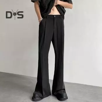 Мужской костюм Брюки Прямые широкие брюки Свободные карманы на средней талии Глубокая промежность на пуговицах Застежка-молния Свободные формальные деловые стили Офисная одежда Длинные брюки XL чёрный