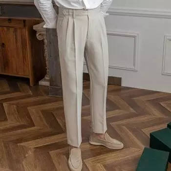 Мужской костюм Брюки Прямые широкие брюки Свободные карманы средней талии Глубокая пуговица с застежкой-молнией Формальный деловой стиль Офисная одежда Длинные брюки 29 хаки