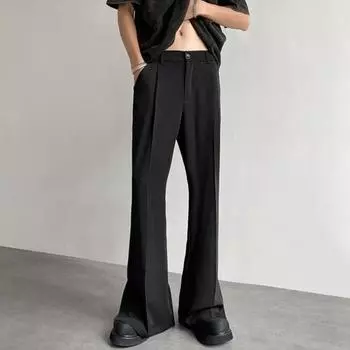 Мужской костюм Брюки Прямые широкие брюки Свободные карманы на средней талии Глубокая промежность на пуговицах Застежка-молния Свободные формальные деловые стили Офисная одежда Длинные брюки L чёрный