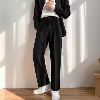 Мужской костюм, брюки, широкие брюки, свободный эластичный пояс, деловой стиль, деловые прямые боковые карманы, застежка-молния на пуговицах, сплошной цвет M серый