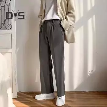 Мужской костюм Брюки Широкие штаны Свободные прямые эластичные пояса Формальный деловой стиль Боковые карманы На пуговицах Застежка-молния Сплошной цвет Офисные брюки M серый
