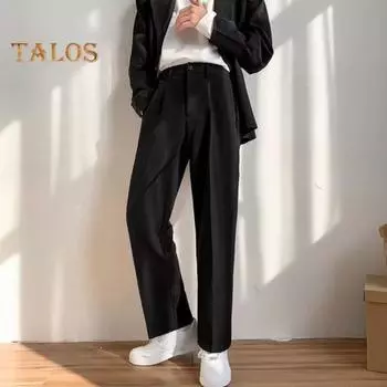 Мужской костюм Брюки Широкие штаны Свободные прямые эластичные пояса Формальный деловой стиль Боковые карманы На пуговицах Застежка-молния Сплошной цвет Офисные брюки M серый