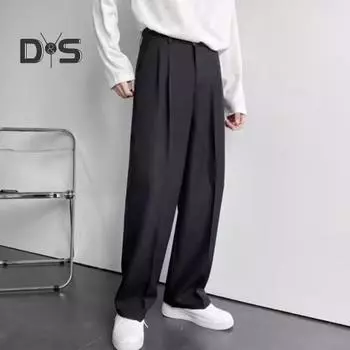 Мужской костюм, брюки, широкие свободные брюки, прямые брюки, формальный деловой стиль, боковые карманы, застежка-молния на пуговицах, однотонные рабочие офисные брюки L белый