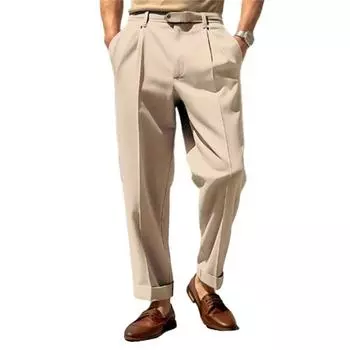 Мужской костюм Брюки со средней талией Свободные прямые широкие брюки Сплошной цвет Мягкие дышащие карманы Формальный деловой стиль До щиколотки Мужские офисные брюки M чёрный