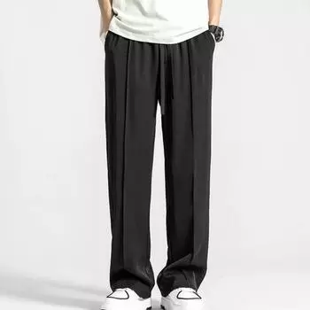 Мужской костюм Брюки Свободные шелковые кулиски с эластичной резинкой на талии Широкие быстросохнущие боковые карманы Сплошной цвет Тренировки в тренажерном зале Бег 3XL чёрный