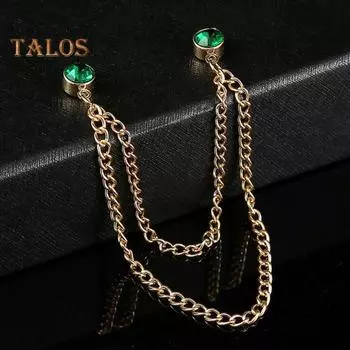 Мужской костюм булавка со стразами декор двойные цепи противоскользящая нарядная полированная булавка для воротника пальто брошь для одежды для взрослых головные уборы сумки ювелирные изделия красный