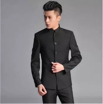 Мужской костюм Чжуншань - сценический костюм студента Китайской Республики с воротником-стойкой 4XL, single layer чёрный