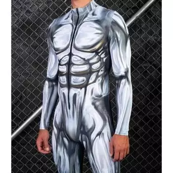 Мужской костюм для косплея на Хэллоуин, карнавальный костюм в стиле киберпанк, стимпанк, художественный узор, сексуальный тонкий комбинезон, костюм зентай, боди