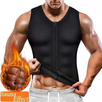 Мужской костюм для сауны, спортивный жилет, компрессионные рубашки для похудения, формирователь тела, термомайка, Корректирующее белье для тренировок, майки, одежда для бодибилдинга M чёрный