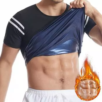 Мужской костюм для сауны, спортивный жилет, тренажер для талии, шорты для похудения, топы с рукавами для тренировок, корректирующее белье, корсет для спортзала, рубашка для фитнеса, футболка для упражнений S/M чёрный