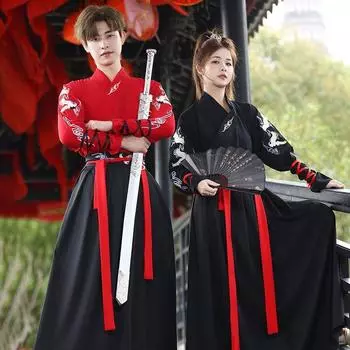 Мужской костюм фехтовальщика в китайском стиле Hanfu для женщин и мужчин 2XL чёрный