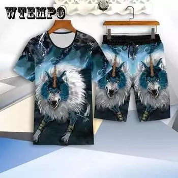 Мужской костюм, футболка с короткими рукавами Summer Tide, брендовый свободный комплект трендовой одежды с принтом и красивой летней одеждой XXXXL