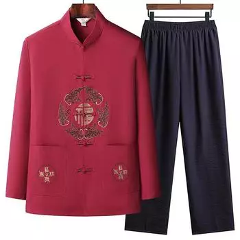 Мужской костюм ханбок для утренних упражнений для людей среднего и пожилого возраста, повседневный комплект из двух предметов: топ с длинными рукавами и брюки 3XL