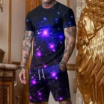 Мужской костюм из двух частей с футболкой и принтом «звезда», шорты и футболка, футболка с коротким рукавом, дизайнерский повседневный, комфортный, для отдыха на природе, повседневный, 3D S