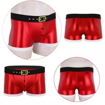 Мужской костюм из искусственной кожи с принтом на поясе, рождественский праздничный костюм Санта-Клауса, трусы-боксеры, нижнее белье M