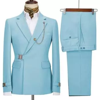 Мужской костюм, комплект из 2 предметов с металлической пряжкой, модный новый мужской повседневный бутик, деловое платье, свадебный костюм жениха, пальто, блейзеры, брюки