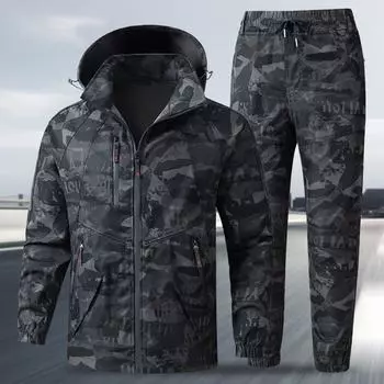 Мужской костюм-куртка Камуфляжный костюм Костюм для альпинизма Рабочая одежда Износостойкий Водонепроницаемый Повседневный уличный костюм L чёрный