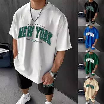 Мужской костюм, летний повседневный дышащий освежающий костюм с принтом 3D-букв, модная мужская рубашка большого размера с коротким рукавом XS-6XL L