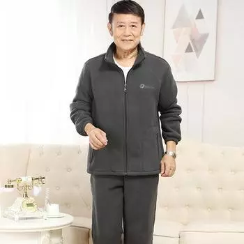 Мужской костюм осень-зима флисовая куртка плюс флисовый свитер + брюки повседневный модный костюм из 2 предметов L темно-серого