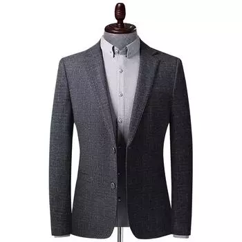 Мужской костюм осень-зима новый корейский вариант эластичный мужской повседневный маленький костюм мужской облегающий крой M темно-серого
