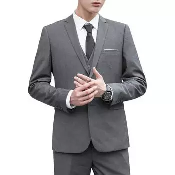 Мужской костюм, пальто с лацканами, длинный рукав, две пуговицы, пиджак, сплошной цвет, карманы с клапанами, Slim Fit M серый