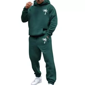 Мужской костюм с капюшоном и брюками, уличный, с плюшевой подкладкой, большой размер, свободный спортивный костюм для улицы, однотонный зимний спортивный костюм, комплект из брюк с завязками на щиколотках M