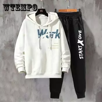 Мужской костюм с капюшоном, свитер, весенняя одежда для студентов-подростков, спортивный костюм, повседневный свитер и брюки для молодежи XXXL белый