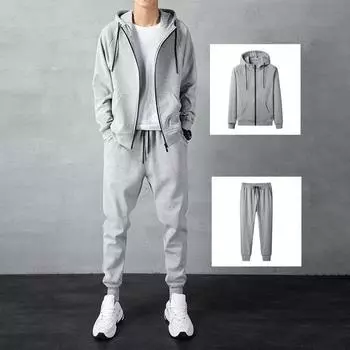 Мужской костюм с капюшоном, толстовка с капюшоном, спортивные штаны, модный комплект с кардиганом на молнии и курткой XXXL чёрный