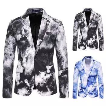 Мужской костюм с принтом, куртка, вечеринка, выпускной, свадьба, стильный смокинг S чёрный