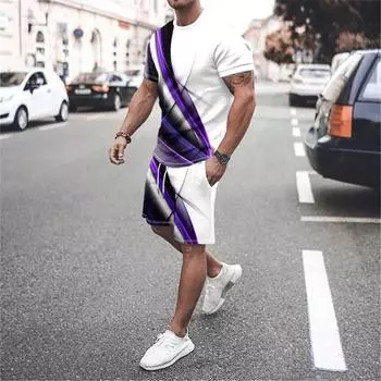 Мужской костюм с принтом, повседневная мужская футболка большого размера, пляжные шорты, спортивная одежда с круглым вырезом, спортивный костюм, одежда 5XL