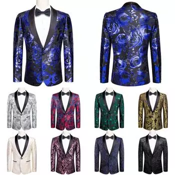 Мужской костюм с вышивкой пейсли, повседневный пиджак, однобортный свадебный рождественский пиджак 2XL