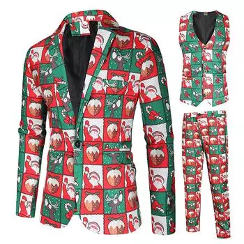 Мужской костюм Тонкий костюм-тройка Блейзеры Деловая свадебная вечеринка Куртка Пальто Жилет и брюки L красный