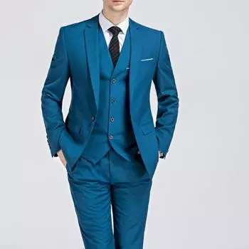 Мужской костюм тонкий мужской деловой деловой костюм жених костюм из трех частей блейзер пальто брюки жилет L чёрный