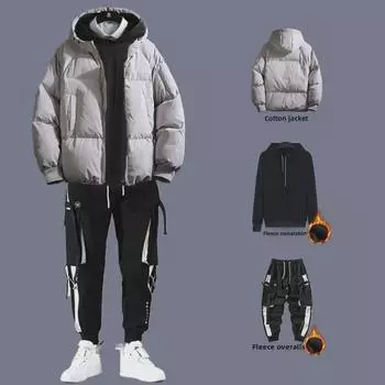 Мужской костюм-тройка из плотного хлопка осень/зима 2020 года: Зимнее пальто с бархатным свитером M