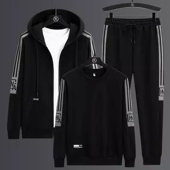 Мужской костюм-тройка, спортивные длинные брюки, мужской кардиган свободного кроя, повседневная толстовка с капюшоном, 8XL чёрный