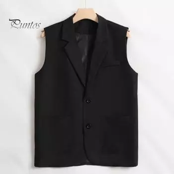 Мужской костюм, жилет без рукавов с лацканами, деловой жилет с двумя пуговицами и боковыми карманами, однотонный повседневный жилет, пальто XL чёрный