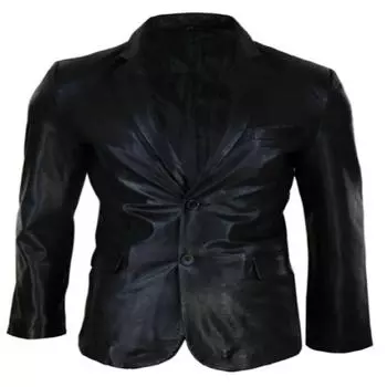 мужской кожаный блейзер | Черный строгий блейзер, блейзер для вечеринки в стиле вестерн | приталенное пальто из натуральной кожи | Подарок на зиму, Рождество XS чёрный