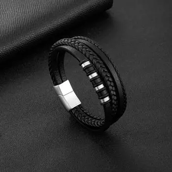 Мужской кожаный браслет из веревки, двухцветный браслет с гальваническим покрытием, мужской многослойный простой вязаный кожаный браслет 2#