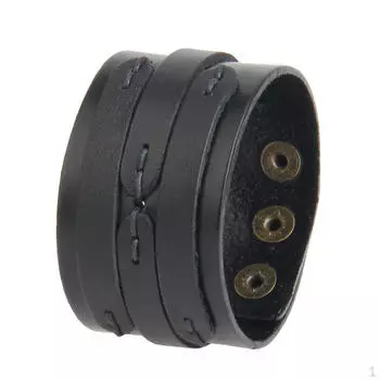 Мужской кожаный браслет шириной 4 см с кнопками, черный